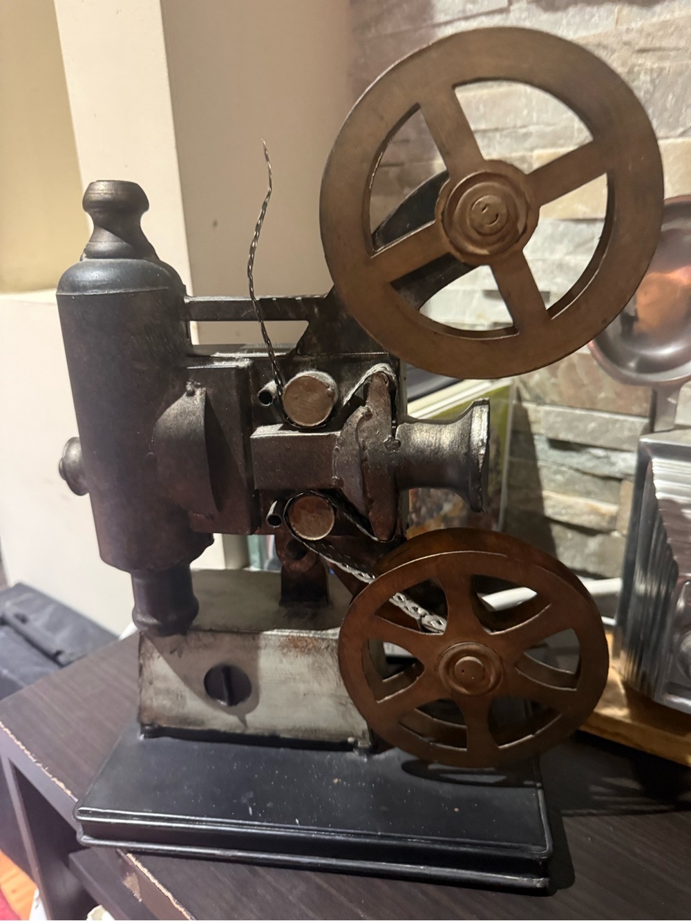 Vintage Style Bronze and Black Film Projector Sculpture - Home Art Decor